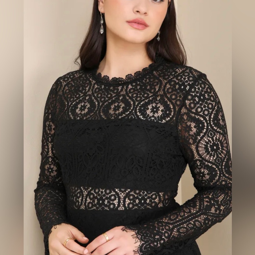 Lulu's Appetite for Seduction Black Lace Long Sleeve Dress Size XL - Picture 5 of 13